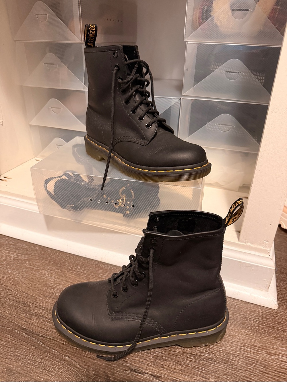 Dr. Martens Black Leather Lace-Up Boots with Yellow Insole Detail